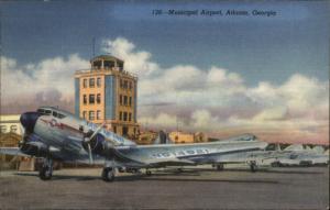Atlanta GA Municipal Airport Delta Airlines Airplane LINEN Postcard