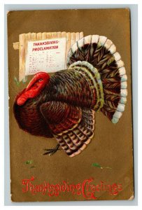 Vintage 1900's Thanksgiving Postcard Gold Face Embossed Turkey Red Lettering