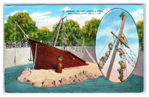 OKLAHOMA CITY, OK Oklahoma ~ Lincoln Park ZOO ~ MONKEY ISLAND  1955 Postcard