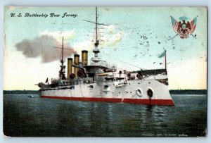 New Jersey NJ Postcard US Battleship Navy Warship Exterior 1908 Vintage Antique