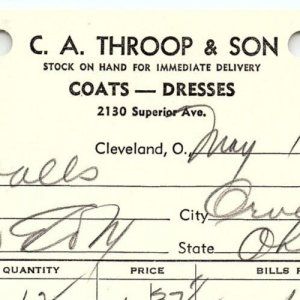 1939 C.A. THROOP & SON COATS-DRESSES CLEVELAND OHIO BILLHEAD STATEMENT Z3446