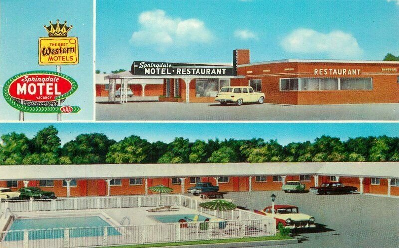 Springdale Arkansas Motor & Restaurant Swimming Pool Autos MWM Postcard 21-6112