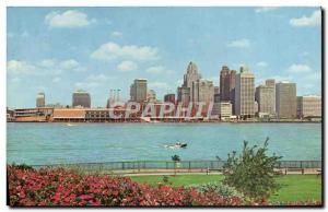 Modern Postcard Detroit River skyline