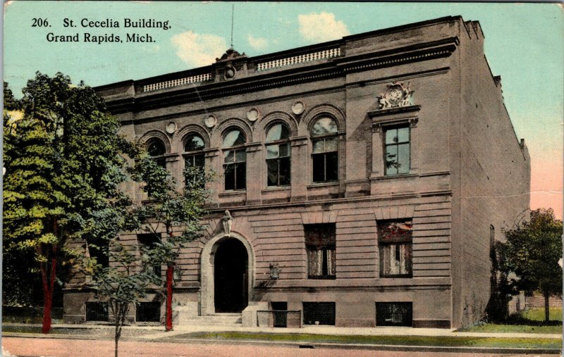 Vtg 1910s St Cecelia Building Grand Rapids Michigan MI Postcard