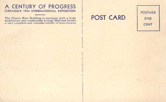 Illinois Host Building - Chicago 1934 Exposition IL, Illinois - Linen