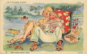Postcard 1940s Ray Walters Romantic Comic humor Teich linen 23-6410