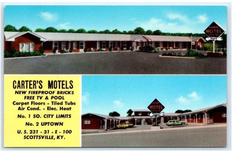 SCOTTSVILLE, KY Kentucky~ Roadside CARTER'S MOTELS c1950s Allen County Postcard