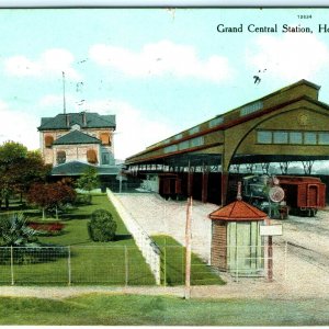 1910 Houston, Tex. Grand Central Station Depot Litho Photo Postcard Train Ry A36