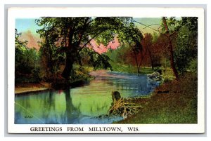 Generic Scenic Greetings River Scene Milltown Wisconsin UNP Linen Postcard U21
