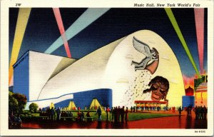 Vtg 1939 Music Hall Auditorium New York Worlds Fair NY Curt Teich Linen Postcard