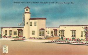 Colorpicture 1940s Nob Hill Motel roadside Long Beach California Postcard 4336