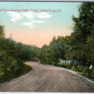 c1910s Valley Forge, PA Hairpin Curve Roadside Auto Roadster Creek Voorhees A205