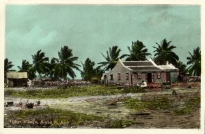 aruba, N.A., Fisher Village (1950s) Tinted RPPC Postcard