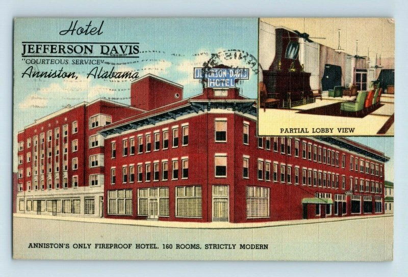 Hotel Jefferson Davis, 160 Rooms, Anniston, Alabama Vintage Postcard P22 