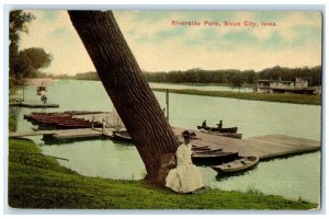 c1910 Riverside Park Canoe Boat Dock Port Lake Sioux City Iowa Vintage Postcard