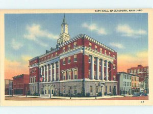 Linen CITY HALL SCENE Hagerstown Maryland MD AF2031