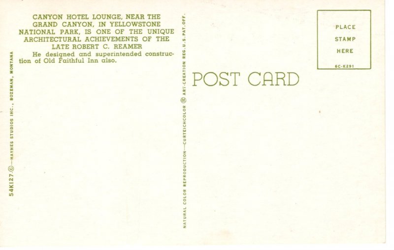 Vintage Postcard- Canyon Hotel Lounge near the Grand Canyon Interior