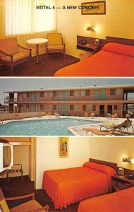 Advertising   MOTEL 6   Pool~Room & TV  Roadside   Chrome Multi View Postcard