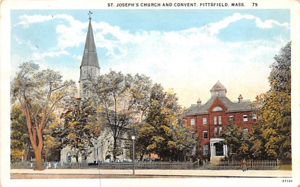 St. Josephs Roman Catholic Church & Convent Pittsfield, Massachusetts Postcard