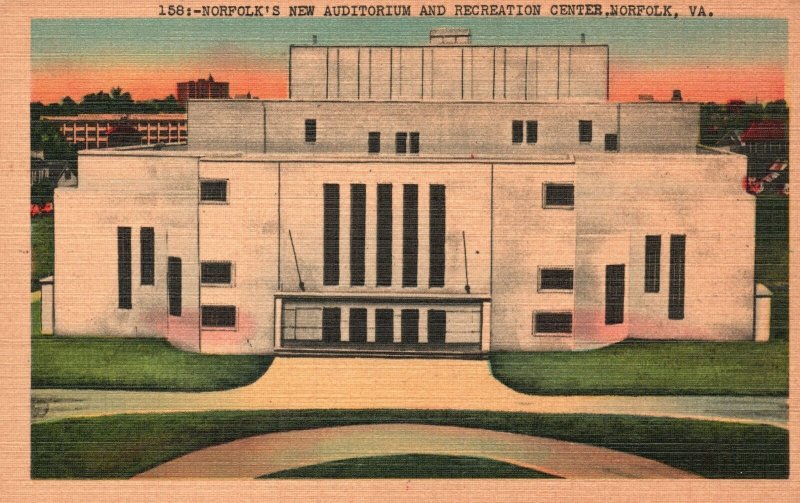 Vintage Postcard Norfolk New Auditorium And Recreation Center Norfolk Virginia