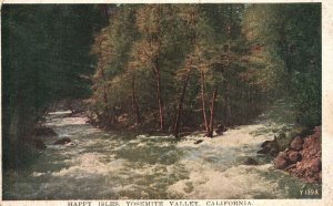 Vintage Postcard 1920's Waterfront Happy Isles Yosemite Valley California CA