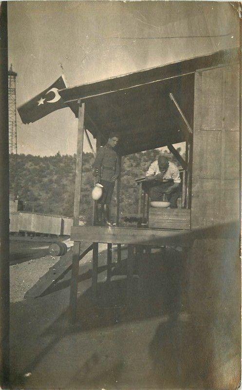 1935 Turkey Flag Soldier Flag Mining Related Man Shaving RPPC Real Photo