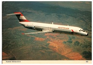 Austrian Airlines DC 9 Airplane Postcard