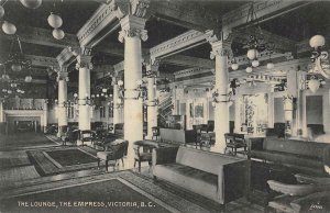 The Lounge THE EMPRESS Victoria, BC CPR Hotel Interior 1911 Vintage Postcard