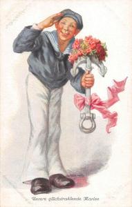 US2749 Unsere Gluckstrahlende Marine Man with Flowers sailor navy comic germany