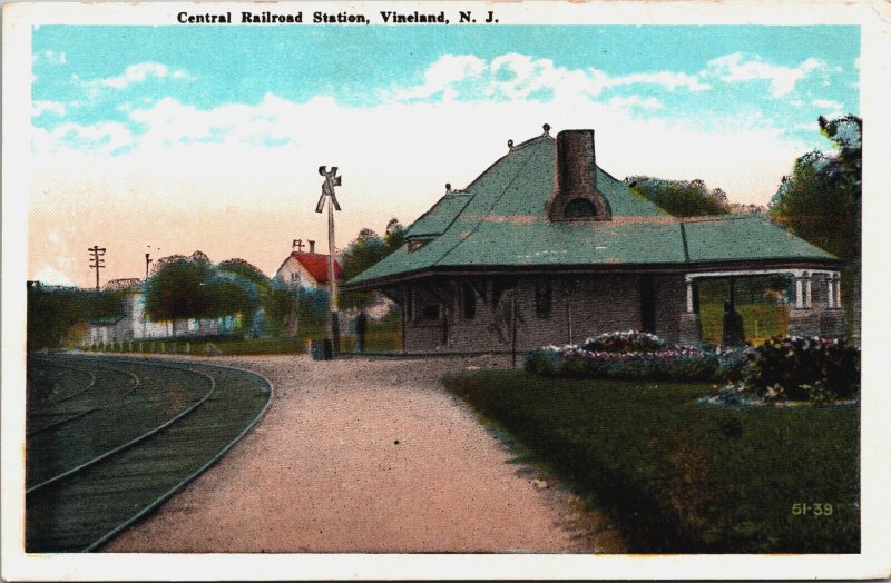 USA Central Railroad Station Vineland New Jersey Vintage Postcard C034