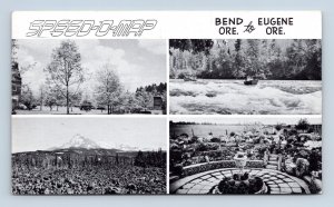 Speed-o-Map Advertising Bend to Eugene Oregon OR Multiview Chrome Postcard K13
