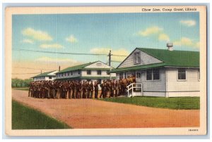 1941 Chow Line Soldiers Camp Grant Rockford Illinois IL Vintage Antique Postcard