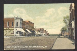 EUREKA ILLINOIS DOWNTOWN COLLEGE STREET SCENE VINTAGE POSTCARD 1910