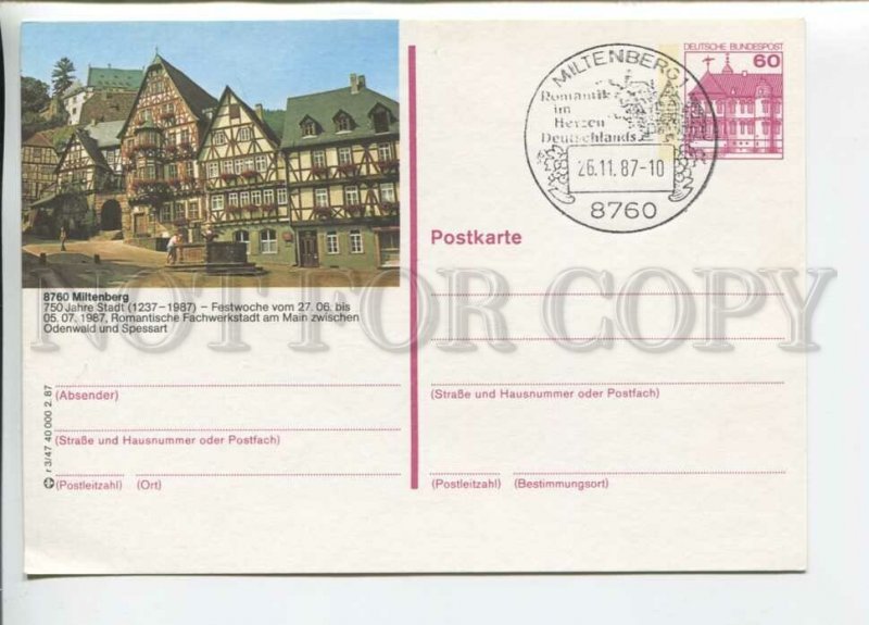 449907 GERMANY 1987 Mittenberg Special cancellation POSTAL stationery postcard