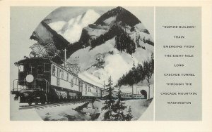 Postcard; Empire Builder Train Emerging from 8 Mile Cascade Tunnel, King Co. WA
