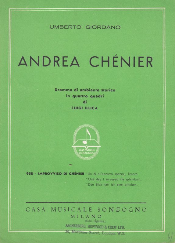 Umberto Giordano Andrea Chenier Classical Sheet Music