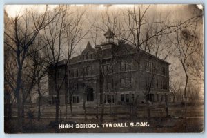 Tyndall South Dakota SD Postcard RPPC Photo High School Building c1910's Antique