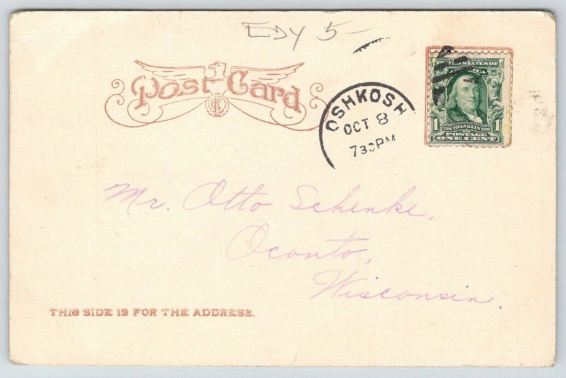 Oshkosh Wisconsin~Public Library Exterior & Reading Room~c1905 Postcard B&W 