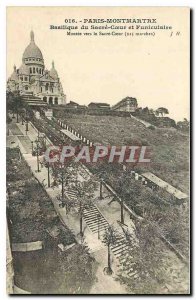 Old Postcard Paris Montmartre Sacre Coeur Basilica and Montee Funicular to th...