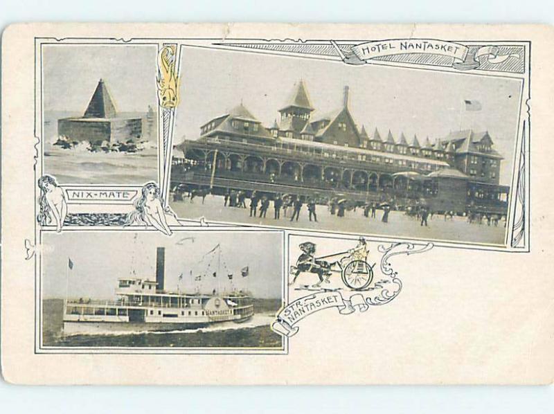 Pre-1907 THREE VIEWS ON ONE POSTCARD Nantasket Beach - Hull MA A2667