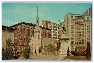 Christ Church Episcopal Indianapolis Indiana IN, Statue Building Scene Postcard 