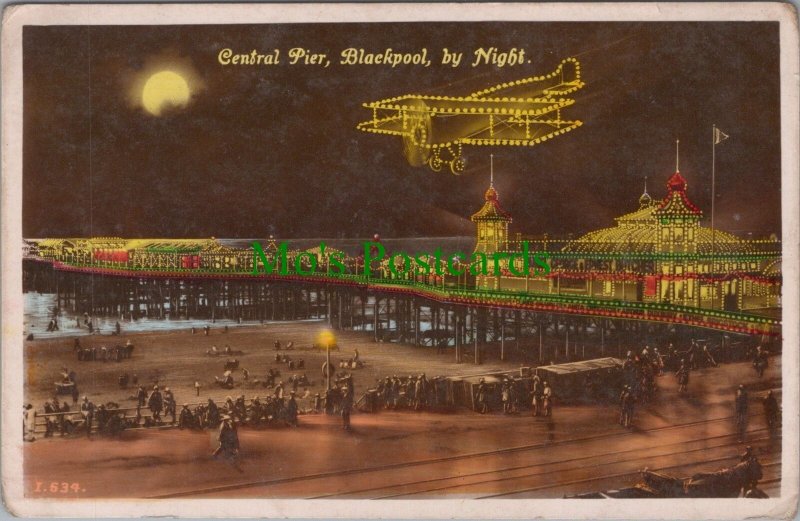 Lancashire Postcard - Blackpool Central Pier By Night   RS34217