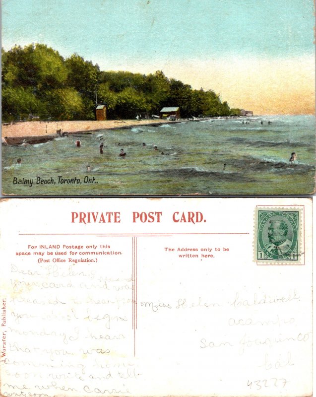 Toronto Ontario Canada Balmy Beach Postcard Used (43227)