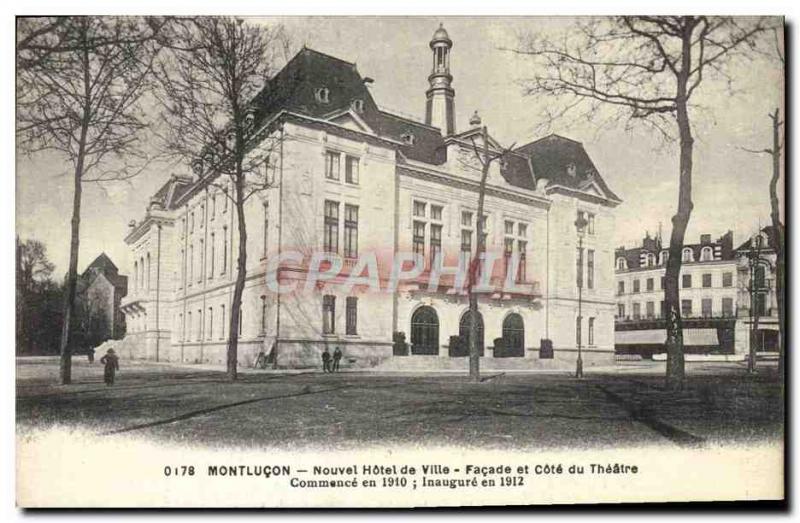 Postcard Old New City Hall Facade and odds Theater Montlucon