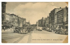 CT - Danbury. Looking Up Main Street from White Street ca 1940