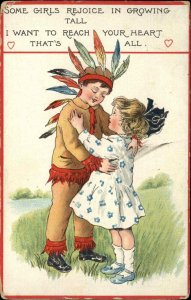 Tuck Young Love Valentine Boy Native American Indian Costume c1910 Postcard