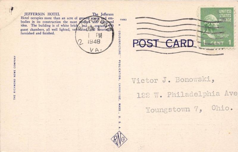 RICHMOND VIRGINIA JEFFERSON HOTEL LOT OF 3 POSTCARDS 1920-40s