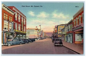 c1940 Buildings Classic Cars Oak Street Mt Carmel Pennsylvania Vintage Postcard