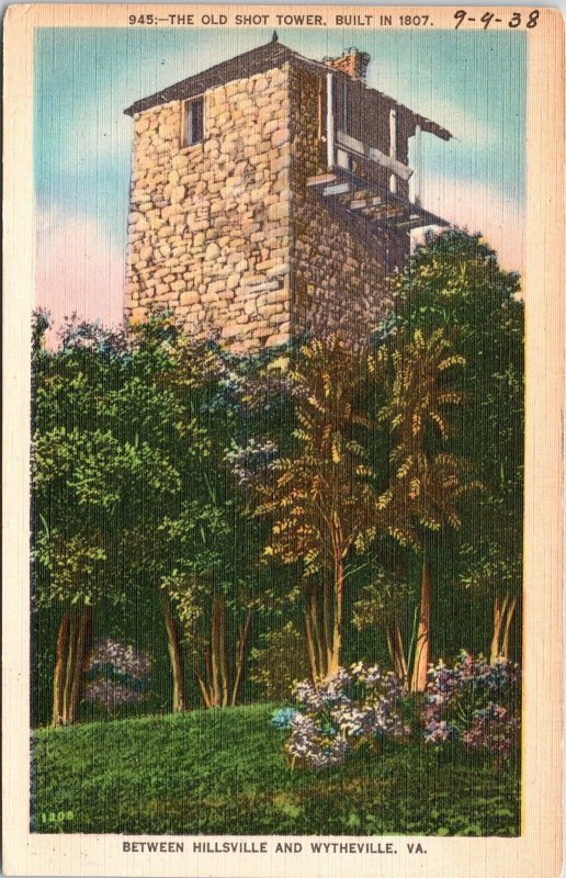 Old Shot Tower Hillsville Wytheville VA Virgina Linen Postcard VTG UNP Vintage 