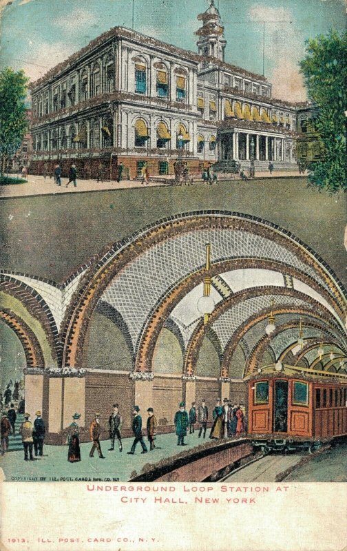 USA Underground Loop Station At City Hall New York City Vintage Postcard 08.38